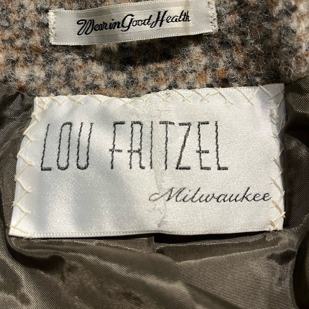 Vintage 50s Belted  Tweed Swing Jacket Wool Pea Coat Rare Antique Lou Fritzel - Picture 14 of 15